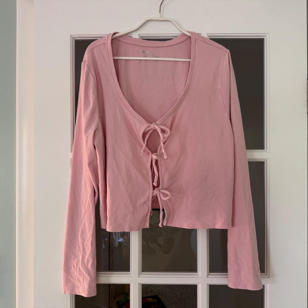 Aerie Pink Tie-Front Long Sleeve Top - Picture 6 of 12